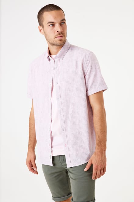 GARCIA Heren Effen Overhemd Roze Korte mouw