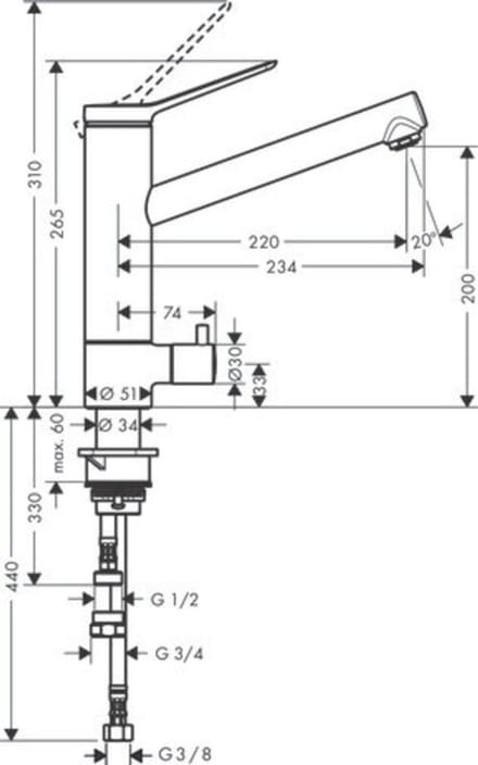 Hansgrohe Zesis M33 - Keukenkraan 200, met stopkraan, CoolStart, chroom 74807000