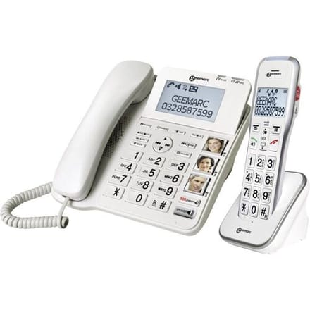 Geemarc AMPLIDECT 595 COMBI Vaste seniorentelefoon Antwoordapparaat, Handsfree, Optisch belsignaal, Compatibel voor hoorapparatuur Wit