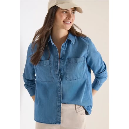 Blouse met overhemdkraag in denimlook