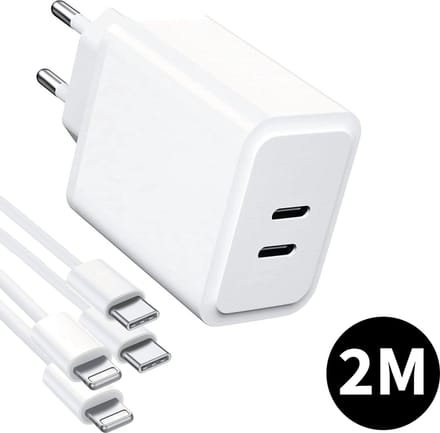 35W USB C Oplader + 2 Meter Oplaadkabel - Geschikt voor iPhone - GaN Snellader - Voor Tablet en Telefoon 14, 13, 12, 11, X Pro Max Plus Mini