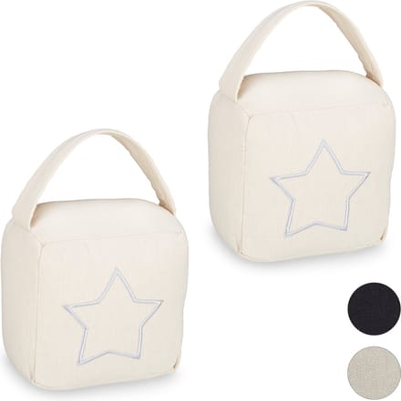 2x deurstopper zak - deurstop met ster - handgreep - vintage vloermodel - beige