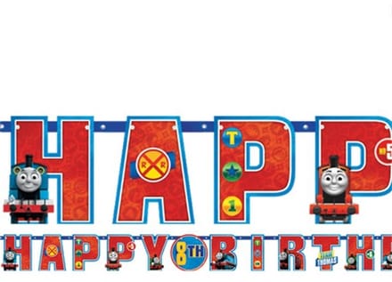 Thomas de Trein - Thomas de Stoomlocomotief - Happy Birthday slinger - XL formaat - 320cm - Leeftijd aanpasbaar.