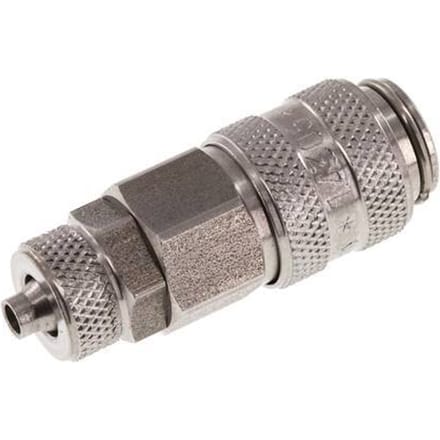 RVS DN 5 Luchtkoppeling Snelkoppeling 4x6 mm Push-On Double Shut-Off - CLS5-N-S-SV-4