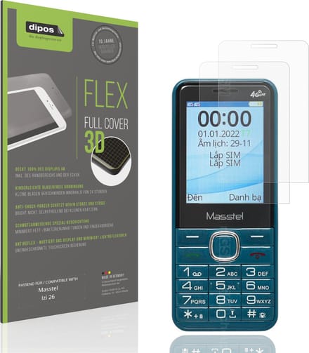 dipos FLEX – 2x Matte Screenprotector geschikt voor Masstel Izi 26 | Volledige Schermbescherming | Case-Friendly