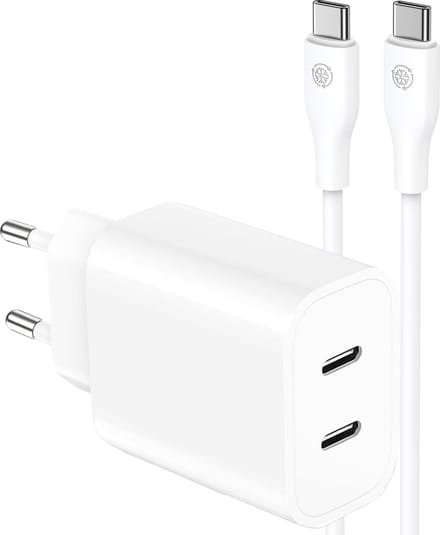 Usb-C Snellader 2 Poorten Set 1 Meter - Usb-C Oplader - Snellader telefoon / tablet / laptop - Usb C Power Adapter - Fast Charger - Dubbele usb Stekker