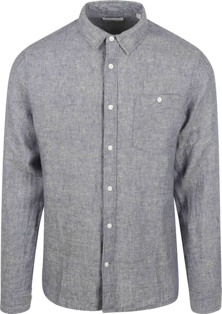 KnowledgeCotton Apparel Overhemd Linnen Vintage Indigo - Maat L - Heren - Overhemden Casual