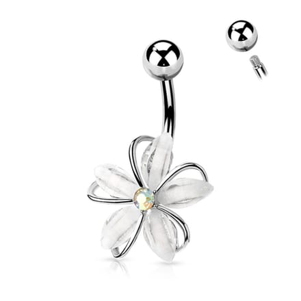 Navelpiercing CZ steen wire witte bloem - zilver - LMPiercings