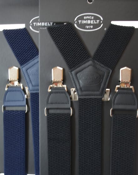 Voordeelset! 2-pack Timbelt Bretels zwart & blauw - 4 Clips - Extra stevige Klem Clip - Elastische Bretels