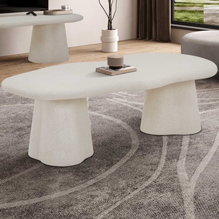Faro Organische Salontafel – 130 x 70 cm – Beige Cementlook – Afgerond Design