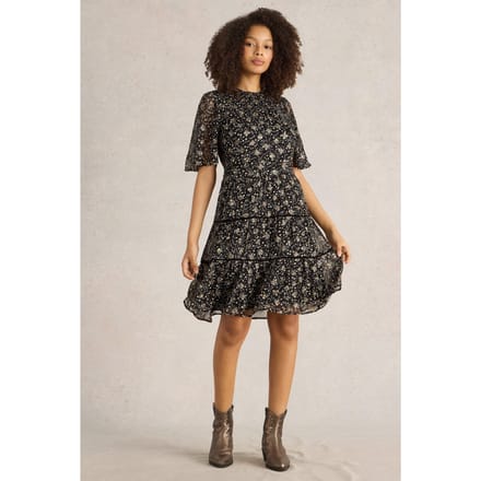 White Stuff Erin Metallic Dress Black Multi Taglia: 20 | Abiti Midi Outlet | Donna | Nero