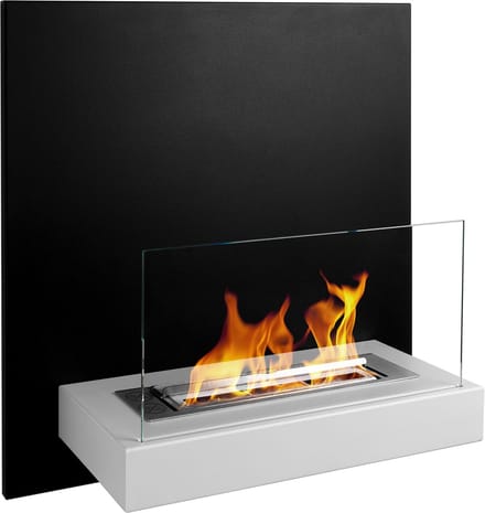 Hangende bio-ethanol haard BOARD zwart-wit – moderne wandhaard met glas en 0,35L brander