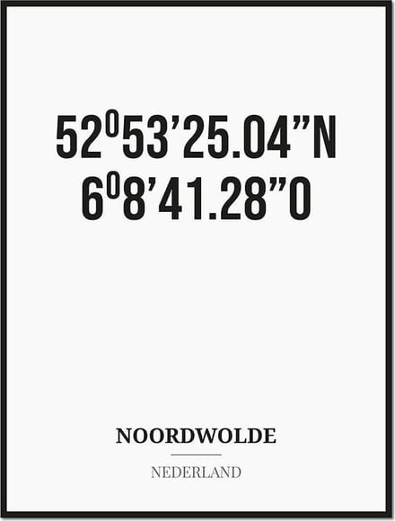 Poster/kaart NOORDWOLDE met coördinaten