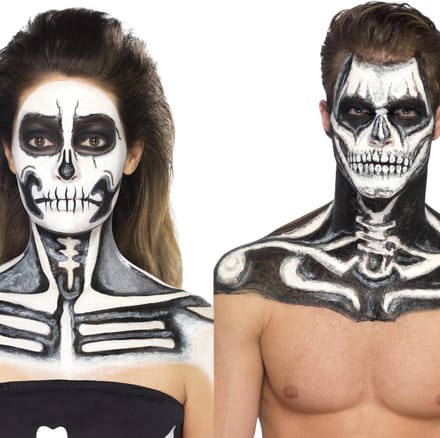 Smiffy's Schmink set Skelet - zwart/wit - make-up - inclusief 2x spons - halloween - carnaval