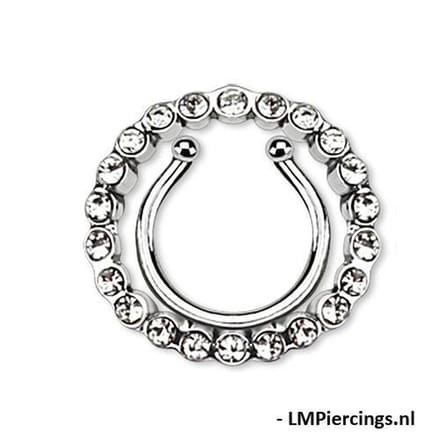 Fake tepelpiercing Gem clip wit - LMPiercings