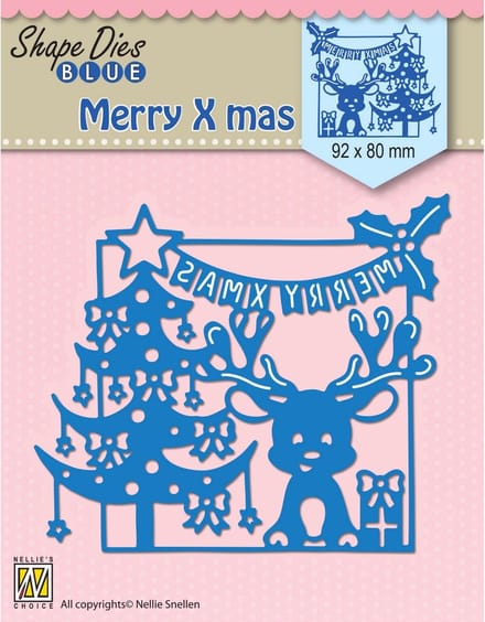 Nellie Snellen Shape Dies Blue Merry Christmas Scene 92x80mm
