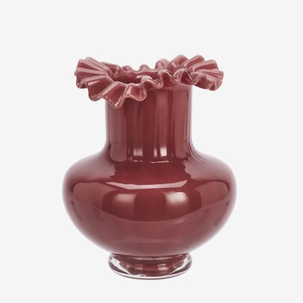 Madam Stoltz - Glazen Vaas met Gegolfde Rand - Maroon Wijnrood