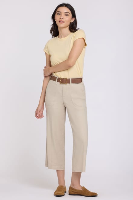 Wijd Been Cargo Capri Broek In Stretch Linnen