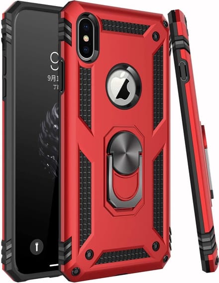 Anti-Shock Hybrid Ring Armor Hoesje - Geschikt voor: iPhone XS Max  - rood