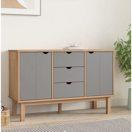 vidaXL - Dressoir - OTTA - 113,5x43x73 - cm - massief - grenenhout - bruin - en - grijs