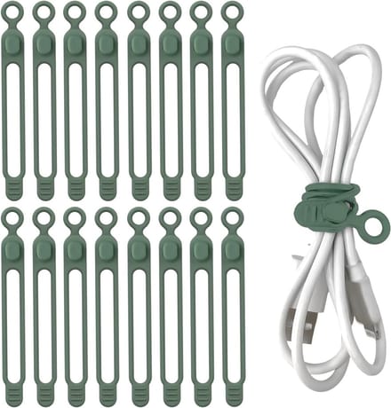Herbruikbare silicone kabelbinders - 16 stuks - Organiseer oplaadkabels, audio- en computerkabels (groen)