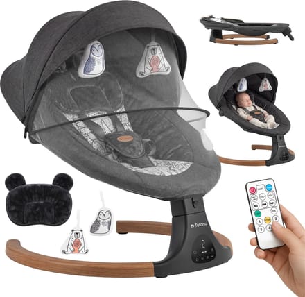 Tulano Astrid 35 Elektrische Babywipstoel - Met Bluetooth, Timer & Bewegingssensor - Inclusief Klamboe - Grafiet