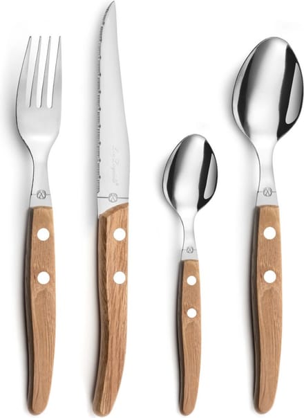 Lou Laguiole® Canopée – 24-delige Bestekset – 6 Personen – Beukenhout – 18/0 Chroomstaal – Micro-Serration – Iconische Laguiole-Bij – Cadeauverpakking