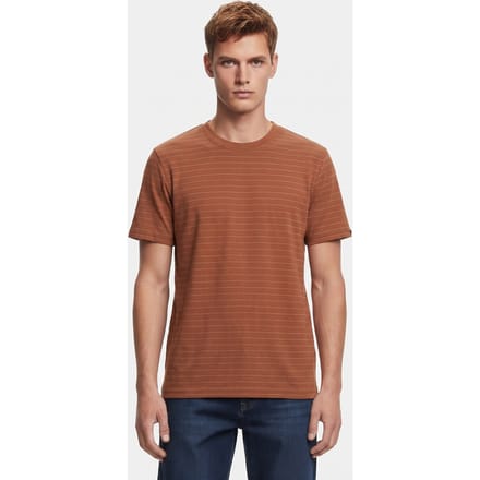 No Excess T-shirt Crewneck Yarn Dyed Pin Stripe Caramel Maat: S | Basic T-Shirts Outlet | Heren | Bruin