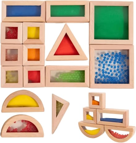 Houten Sensorische Blokken - Stapelstenen Educatief - Creatief Bouwen - Translucent en Natuurlijke Materialen