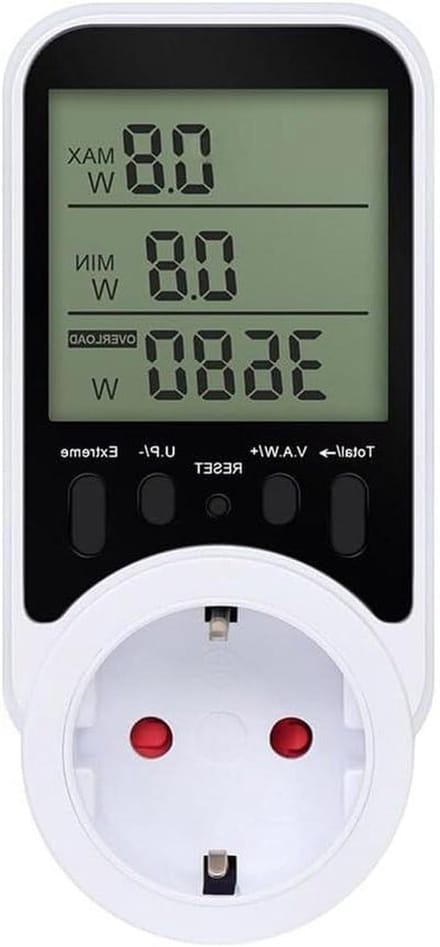 Digitale Energiemeter - Wattmeter Stroommeter - Stroomverbruik Analyseren - Overbelastingsalarm - EU Stekker - Wit