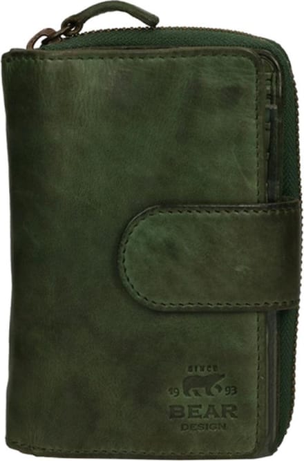 Bear Design Loet Portemonnee CL13550 - Green – Van leer – Bear Design Loet CL13550 is een leren ritsportemonnee voor wie pasjes, briefgeld en muntgeld veilig en overzichtelijk wil meenemen