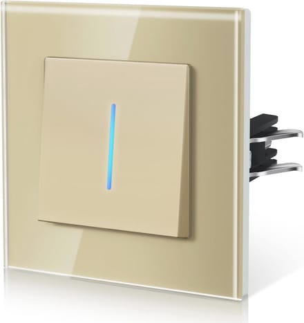 Glazen Lichtschakelaar met Achtergrondverlichting - Inbouw Schakelaar 86mm, E-serie, 2-weg, Goud