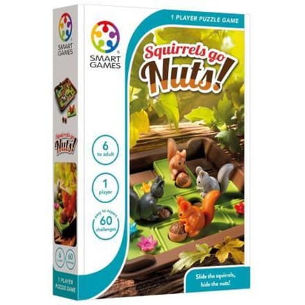 SmartGames Squirrels Go Nuts! - Compacte Schuifpuzzel Denkspel - 60 Educatieve Eekhoorn Uitdagingen - Reisspel & Solospel - Vanaf 6 Jaar