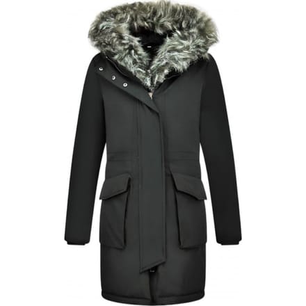 Lange Winterjas Dames – Winterjas Dames Bontkraag – Zwarte Jas Dames