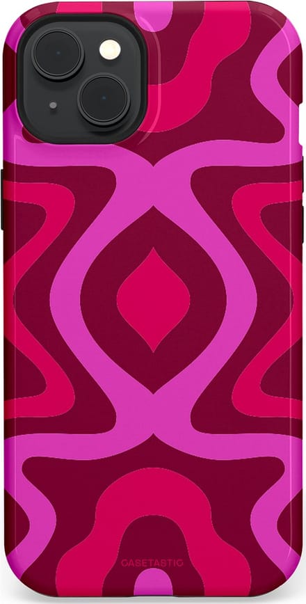 Casetastic hoesje geschikt voor Apple iPhone 15 Plus - MagSafe - Dubbellaagse bescherming - Retro golf - Fashion Case - Roze Bordeaux Wit