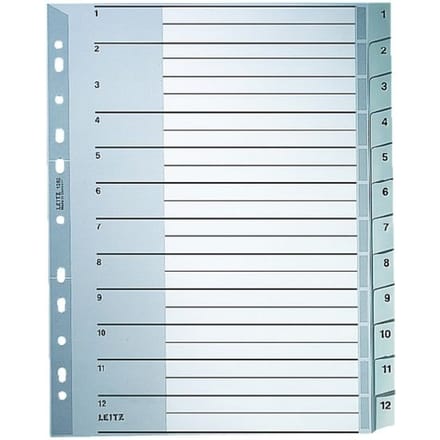 Leitz 1282 Register DIN A4, Bovenbreedte 1-12 Polypropyleen Grijs 12 tabbladen 12820000