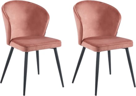 Colenis® - Curve Eetkamerstoel - Set Van 2 - Roze - Velvet - Zwarte Poten