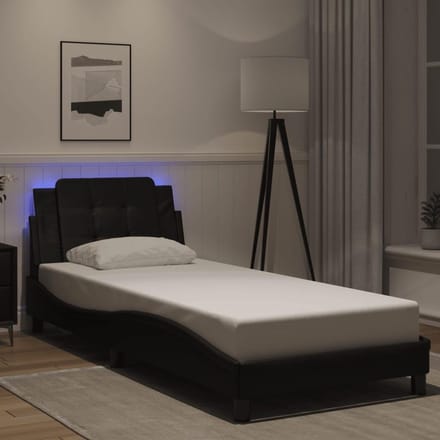 Bedframe met LED Verlichting Zwart 90x190 cm Kunstleer en Metaal