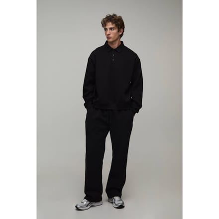 Oversized Boxy Rugby En Rechte Pijp Joggingbroek | Black | Size XS
