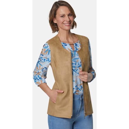 Imitatieleren vest - camel - Gr. 48 van Goldner Fashion