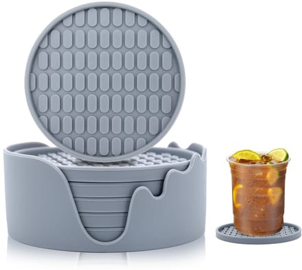 Glazen Onderzetters - Tafelbeschermers - Dranken Plaatsen - Antislip Siliconen - Set van 6 - Grijs