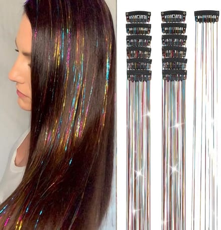 2 x clip-in REGENBOOG DISCO Hair Tinsels - Glitter Extensions - Glitterhaar - Glitter Haar Extensions - clip extensions regenboog disco