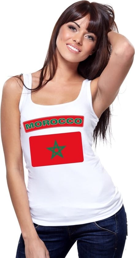 Singlet shirt/ tanktop Marokaanse vlag wit dames XL