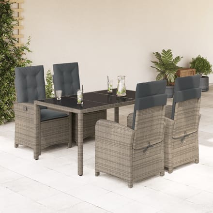 vidaXL - 5-delige - Tuinset - met - kussens - poly - rattan - grijs