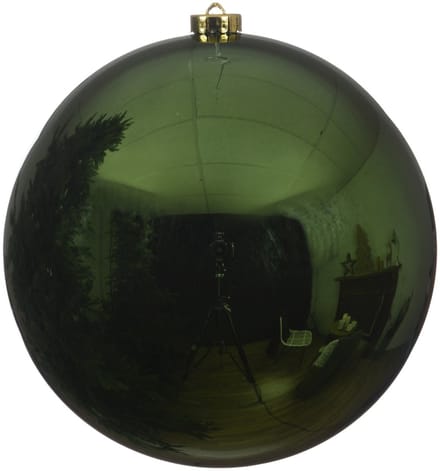 Decoris Kerstbal - donkergroen - groot - 14 cm - kunststof - glans - kerstversiering