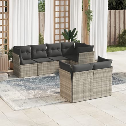 vidaXL - 7-delige - Loungeset - met - kussens - poly - rattan - lichtgrijs