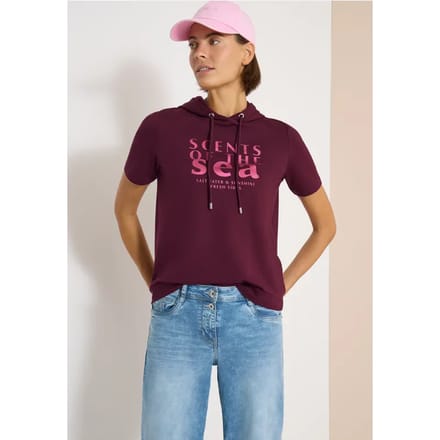 Shirt met korte mouwen, capuchon en tekst