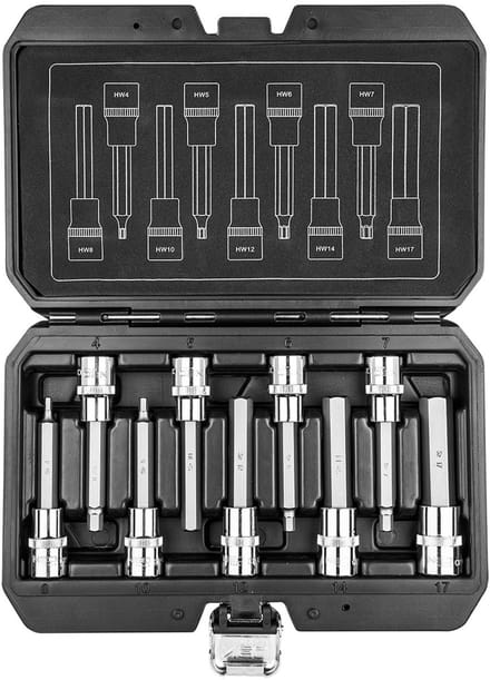 NEO - Zeshoekige Doppen - 100mm - Stalen Chroom-Vanadium - Inclusief Koffer