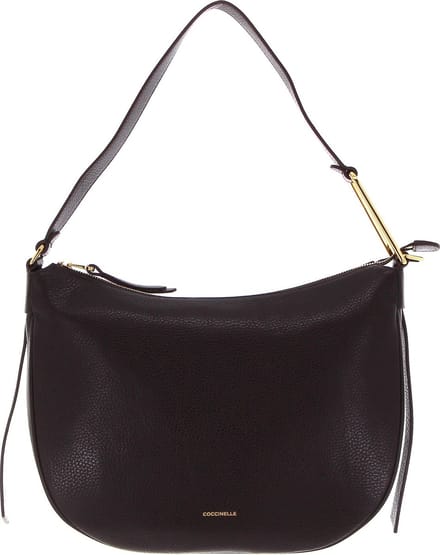 COCCINELLE Leren Schoudertas Coccinelle Priscilla Handbag Grained Leather Darkbrown Donkerbruin