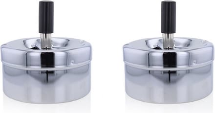 2x stuks ronde draaiasbak/drukasbak chroom 9,5 cm - Terrasasbak - Stormasbak